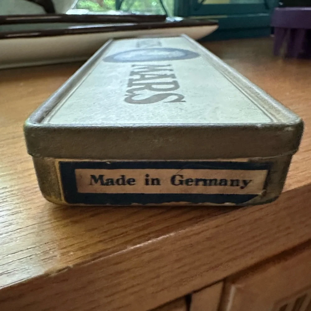 Vintage A.W. Faber CASTELL PENCIL TIN, Germany, Knights, Horses, Jousting GUC